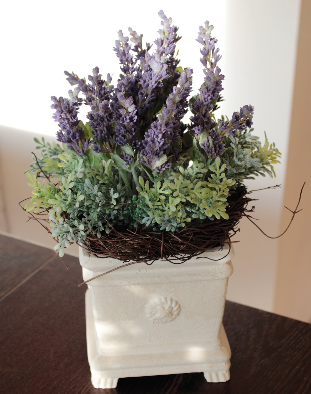 Artificial lavender-sedum-arrangement, potted, 28 cm, dark violet