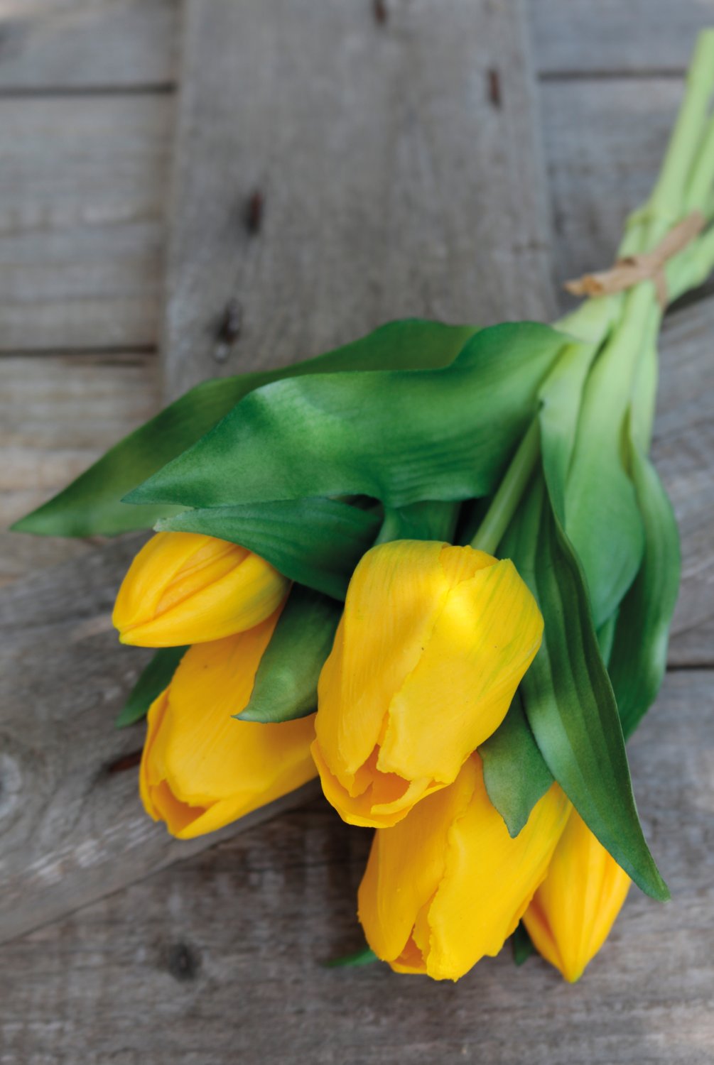 Silk bunch of tulips, 5-fold, 28 cm, yellow