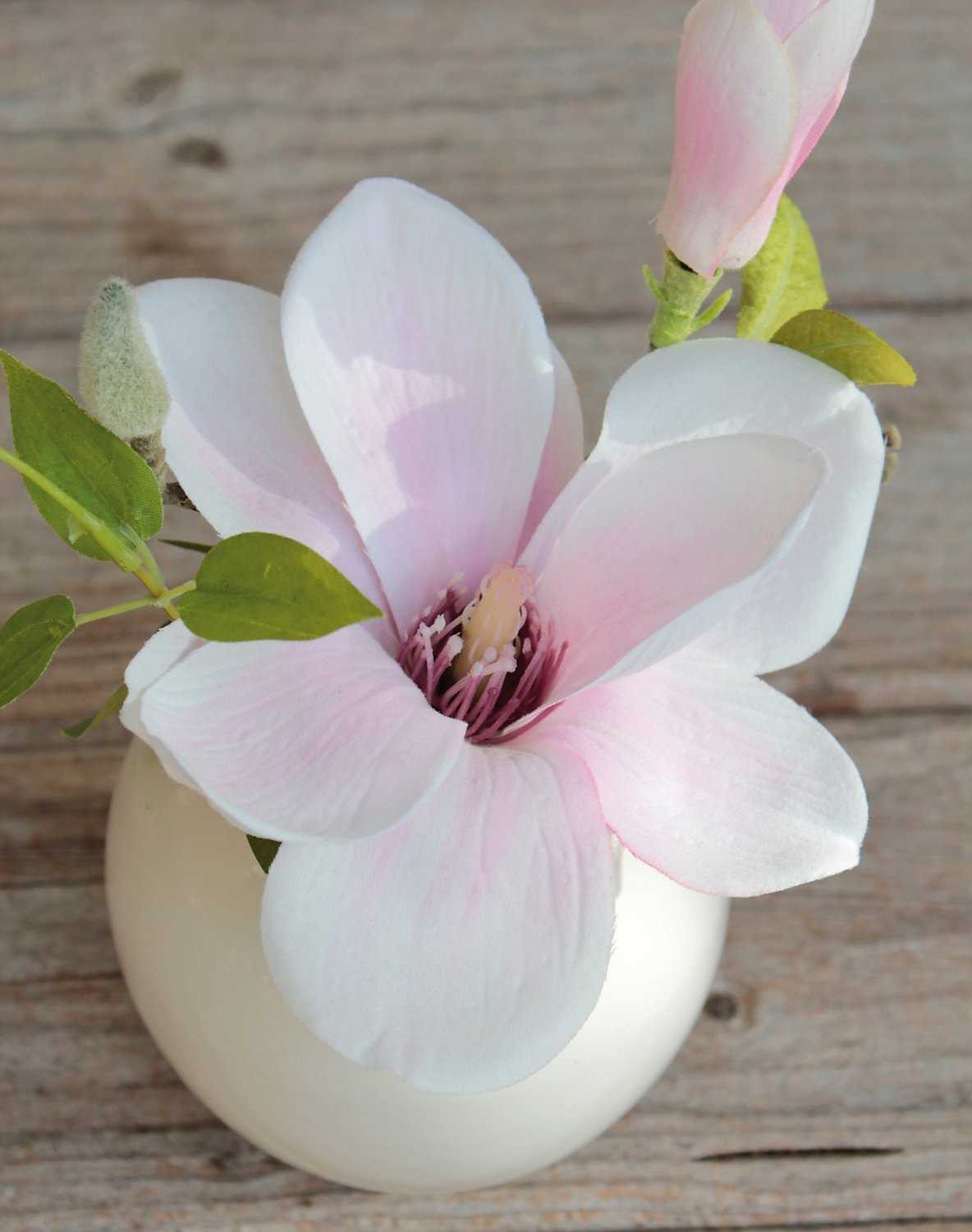 Künstliche Magnolie in Keramiktopf, 15 cm, weiß-rosa