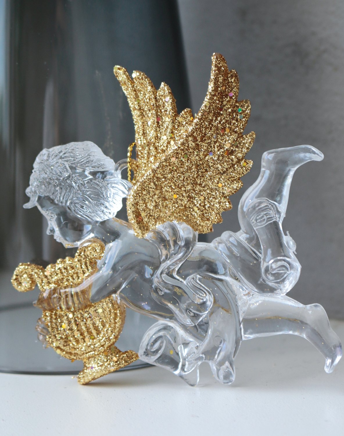 Decorative angel figurines, acrylic, 2 pieces, 10 cm, gold