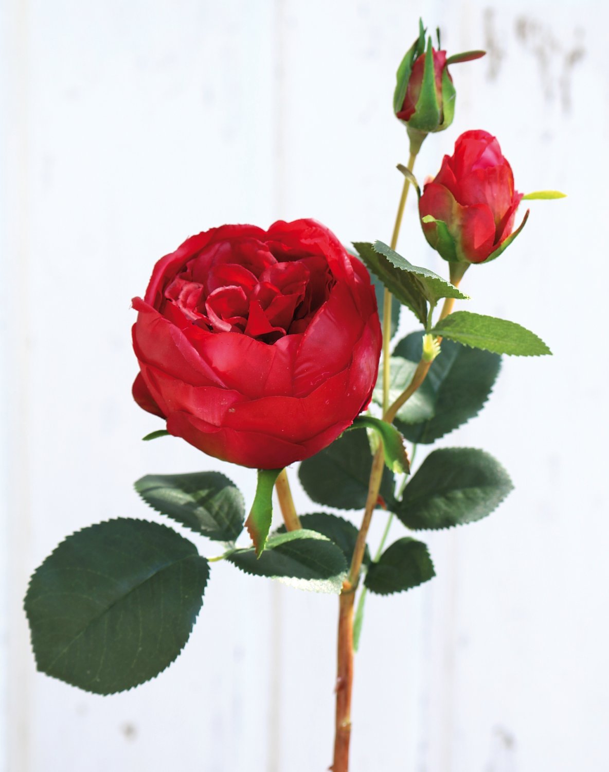 False rose, 1 flower, 2 buds, 60 cm, real touch soft, red