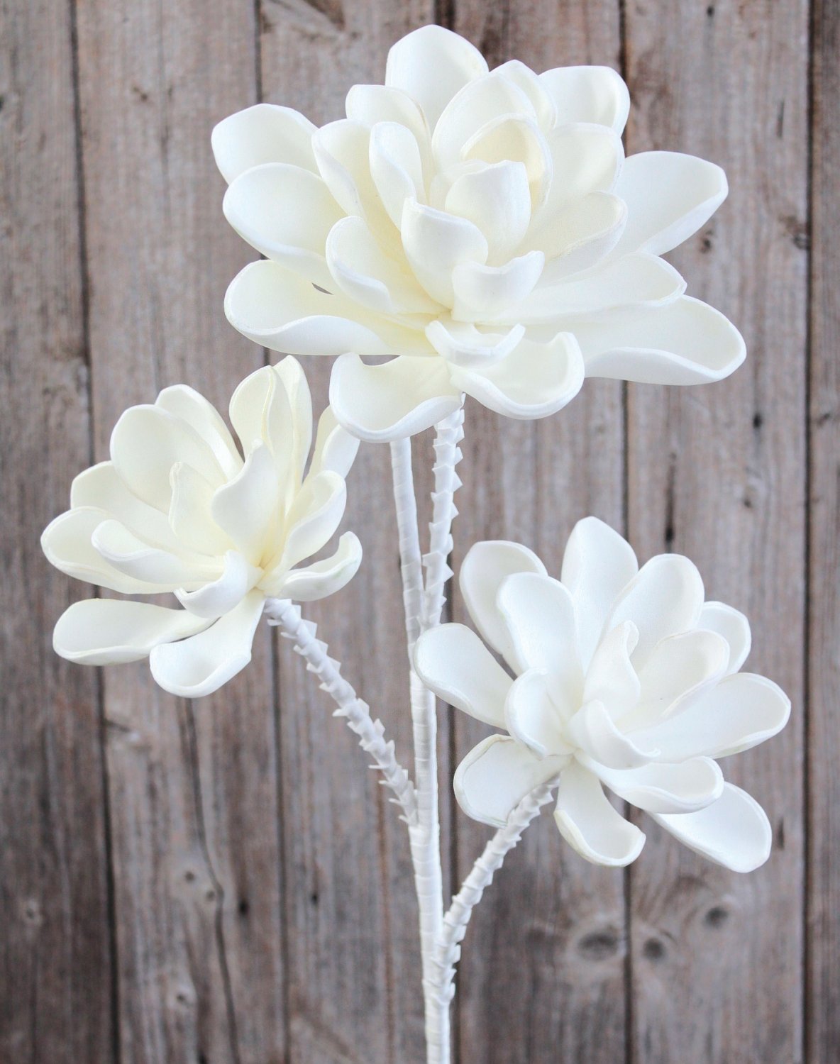 Artificial soft flower 'echeveria', 95 cm, white