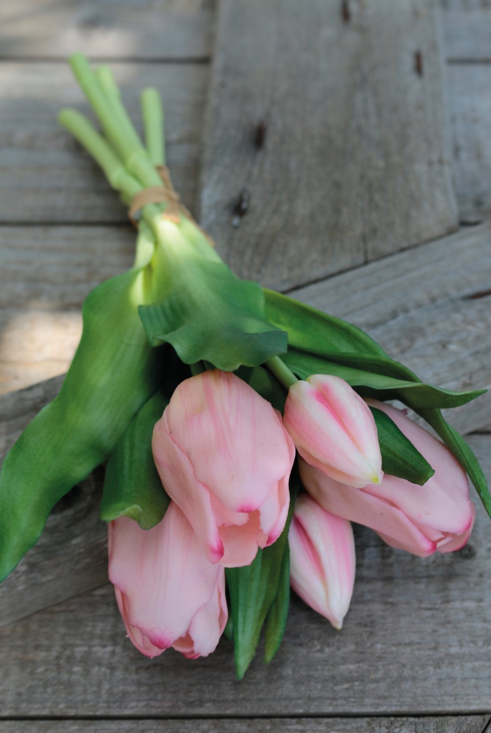 Mazzo di tulipani artificiali, 5 fiori, 28 cm, rosa-verde