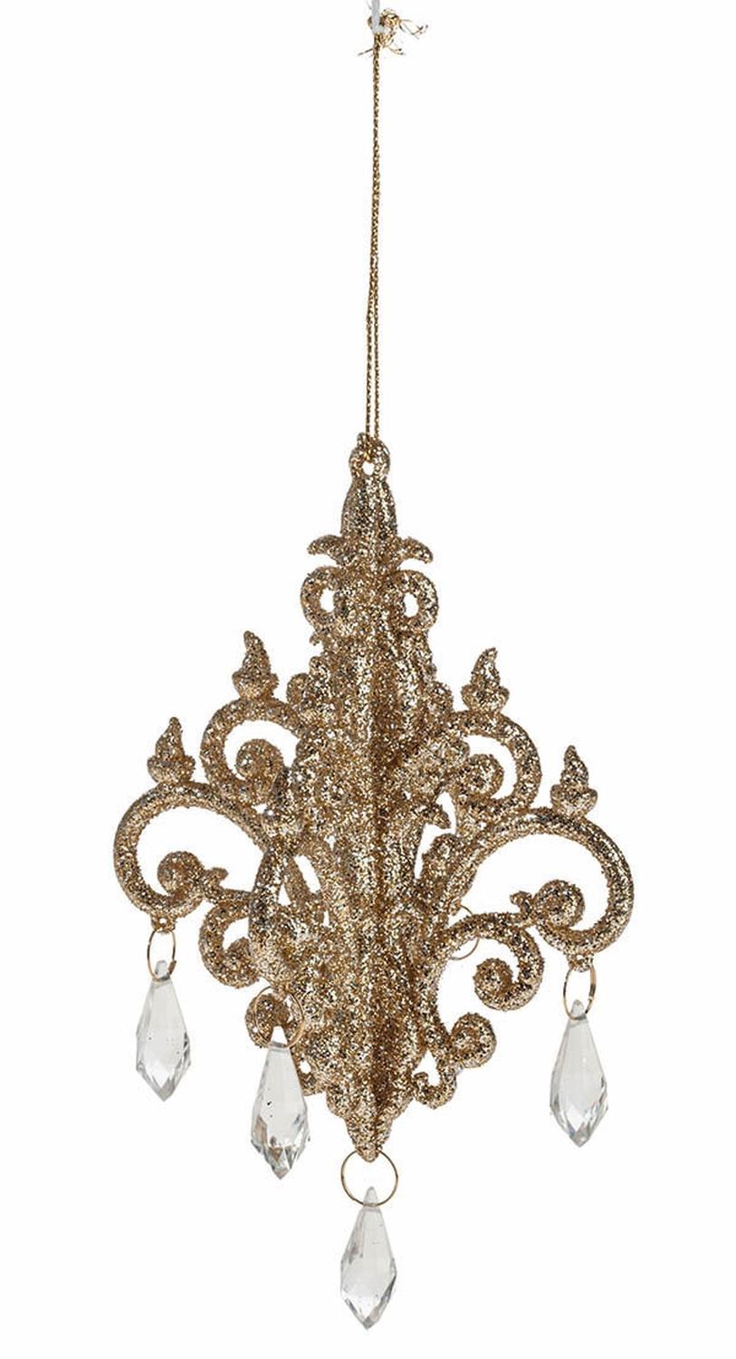 Deco ornament 'Chandelier' made of acrylic material, 14 cm, champagne-camelie