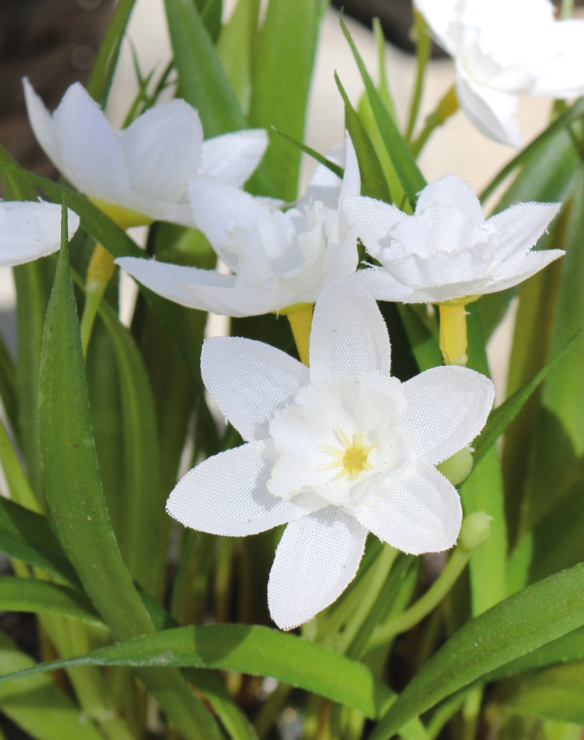 Künstliche Narzissen im Reisigkörbchen, 19 cm, Ø 25 cm, creme-weiß