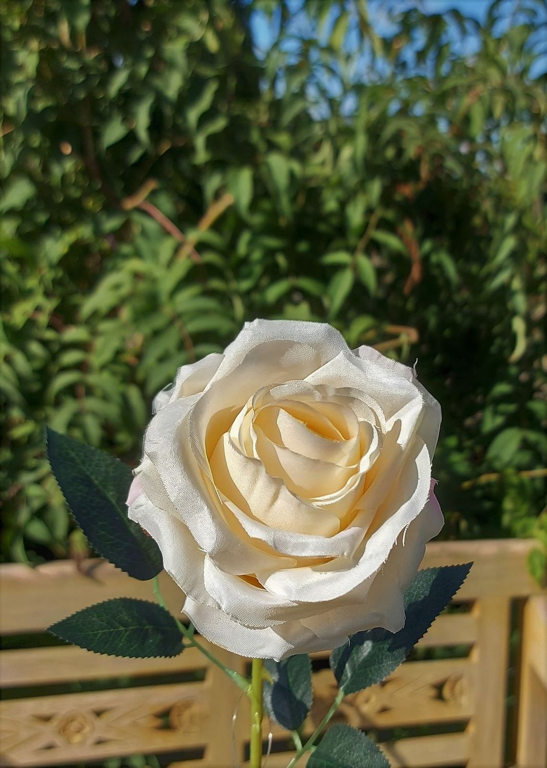 Artificial rose, 65 cm, Ø 9 cm, cream-yellow