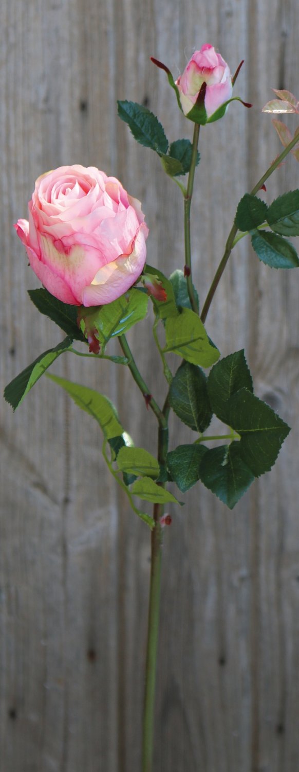 Künstliche Rose, 1 Blüten, 1 Knospen, 80 cm, rosa