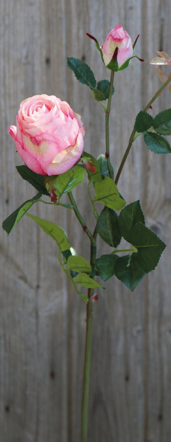 Artificial rose, 1 flower, 1 bud, 80 cm, pink