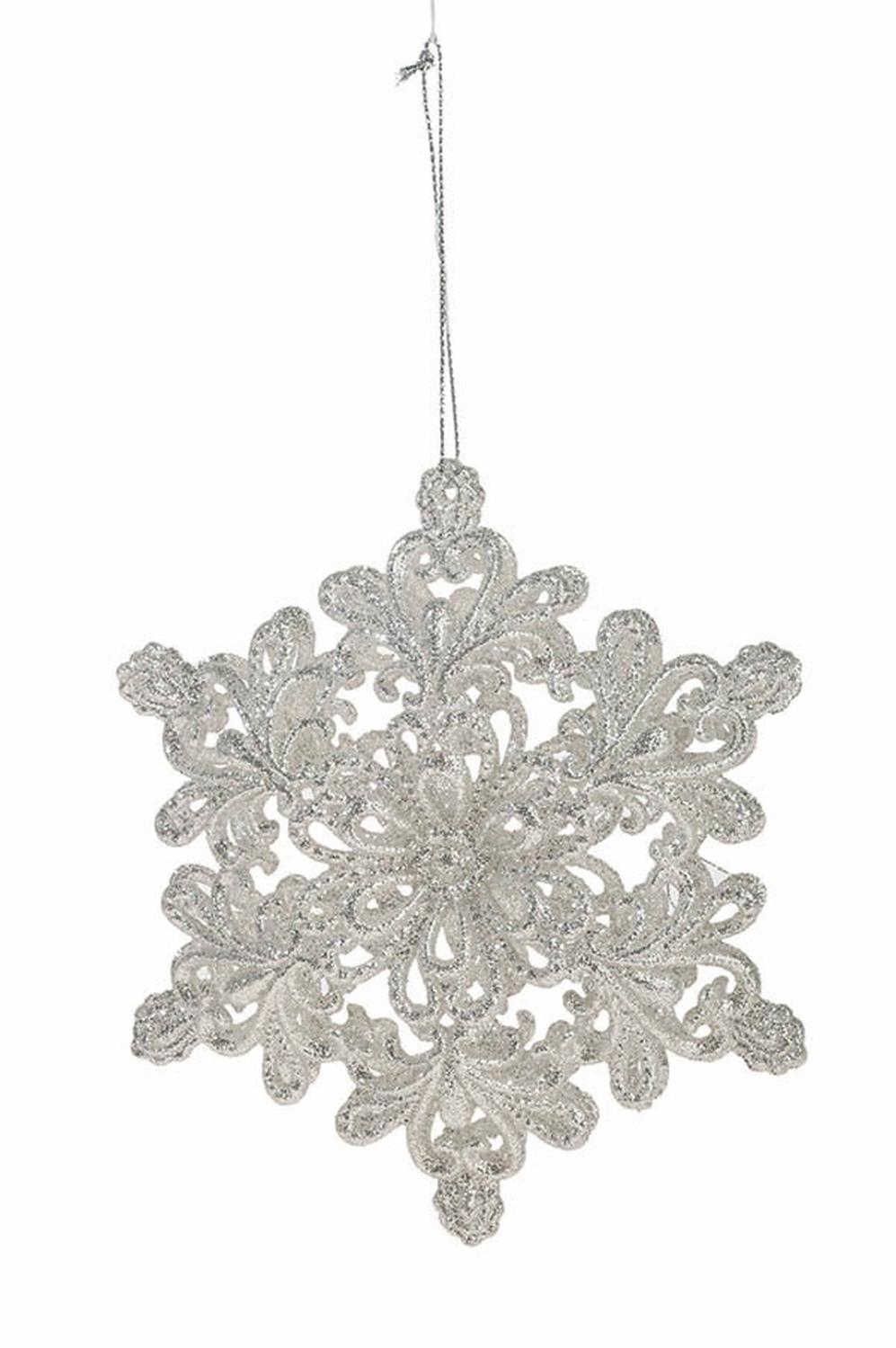 Fiocco di neve decorativo in acrilico, 2 pezzi, Ø 13 cm, argento