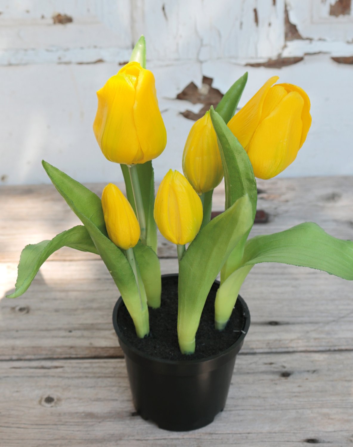 Künstliche Tulpen, getopft, 5-fach, 25 cm, Real Touch, gelb