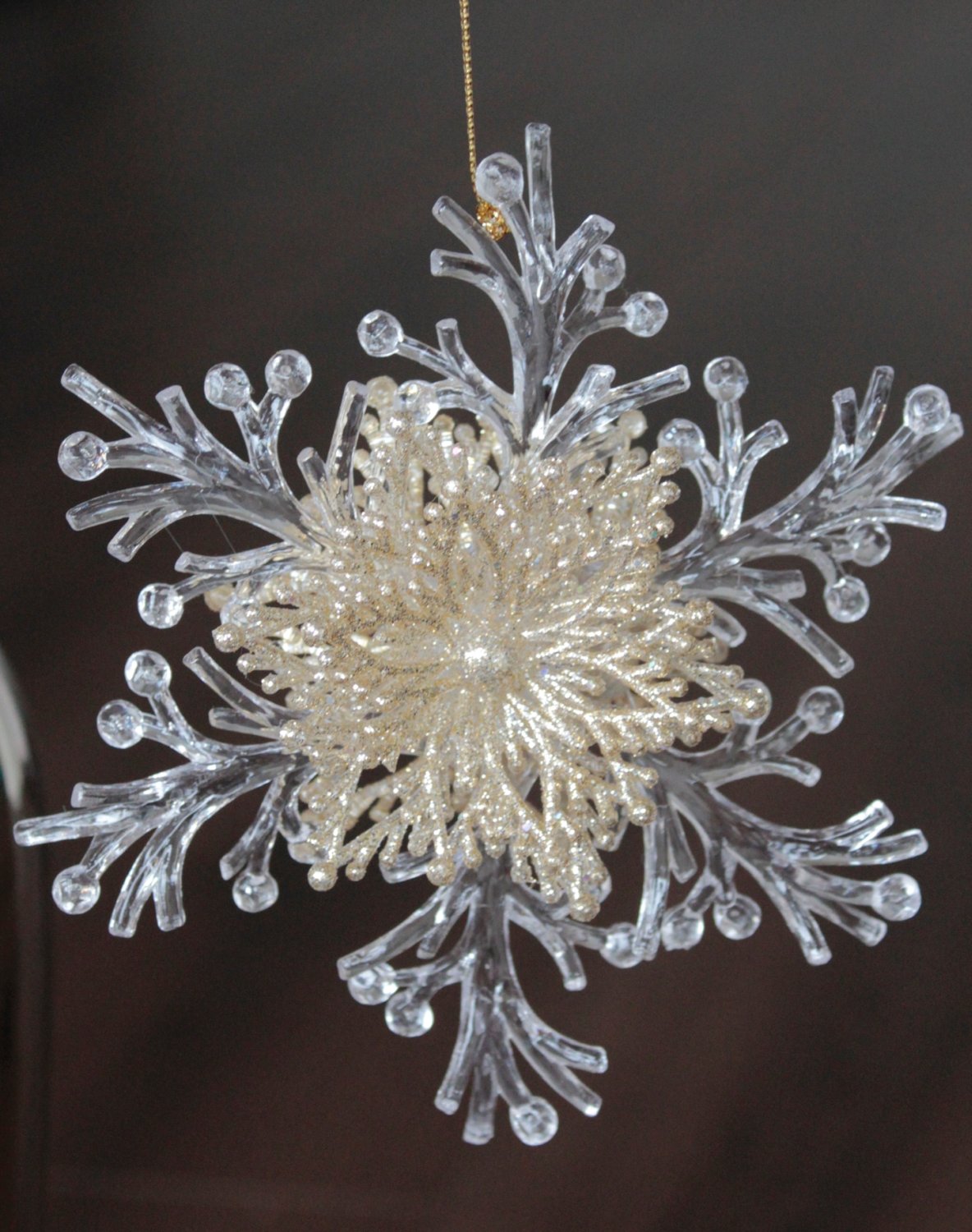 Snowflake ornament, acrylic, with glitter, Ø 15 cm, gold