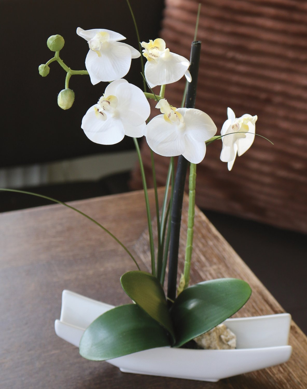Künstliche Orchidee Phalaenopsis in Schale, 30 cm, Real Touch Soft, creme-weiß
