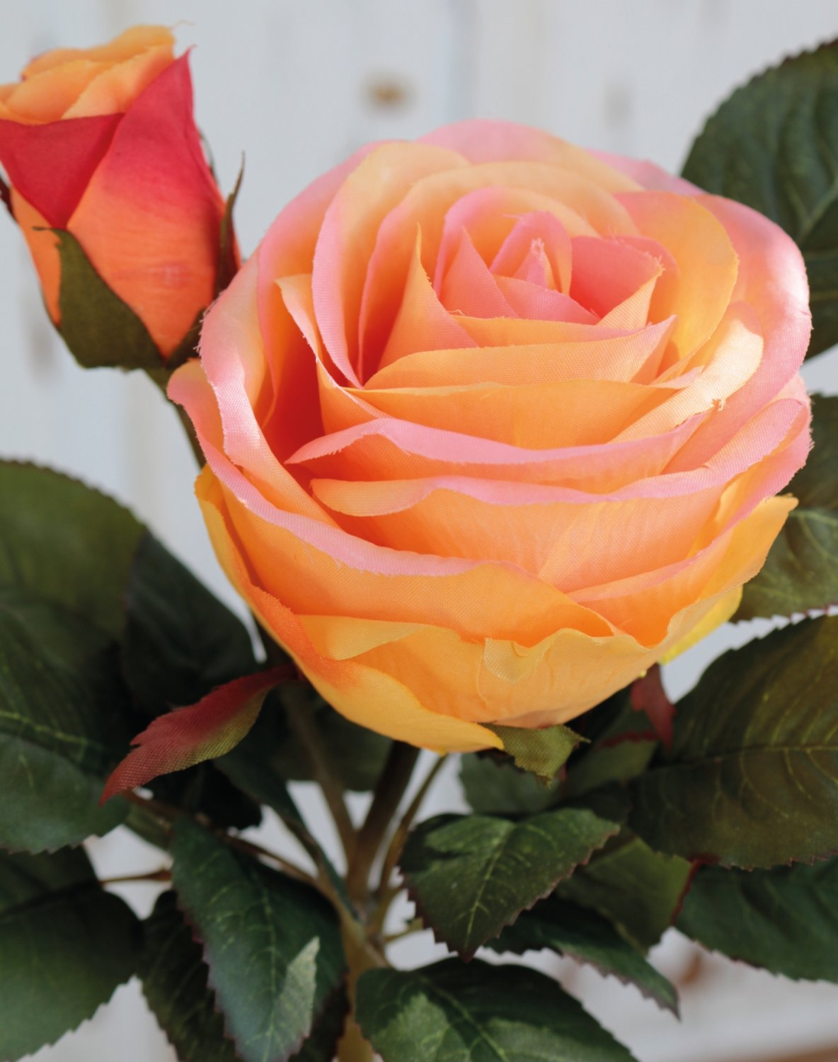 Künstliche Rose, 1 Blüte, 1 Knospe, 23 cm, gelb-rosa