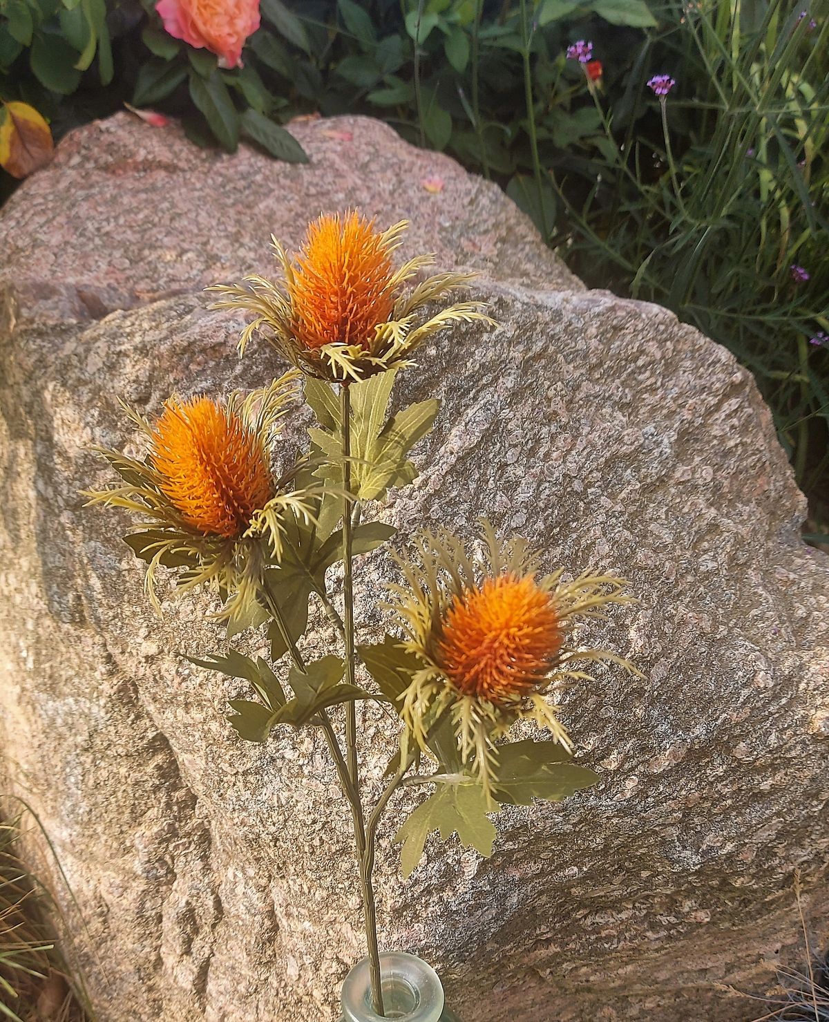 Künstliche Distel "Vintage", 3-fach, 67 cm, orange