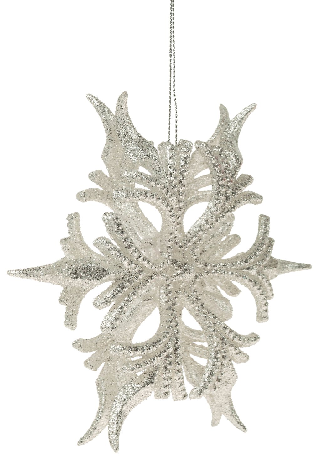 Deco snow crystal made of acrylic, 2 pieces, Ø 13 cm, silver