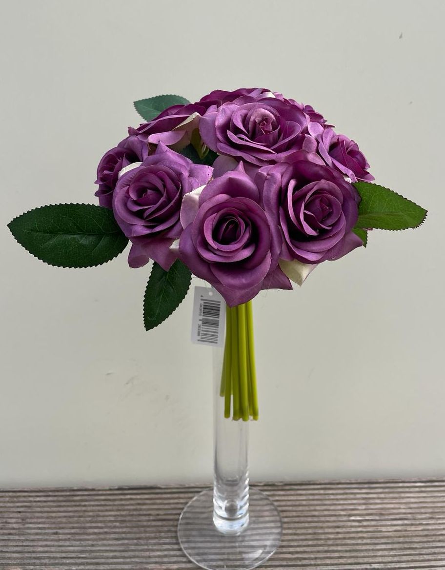Kunstblumen Rosenstrauß, 9-fach, 25 cm, hellviolett-dunkelviolett