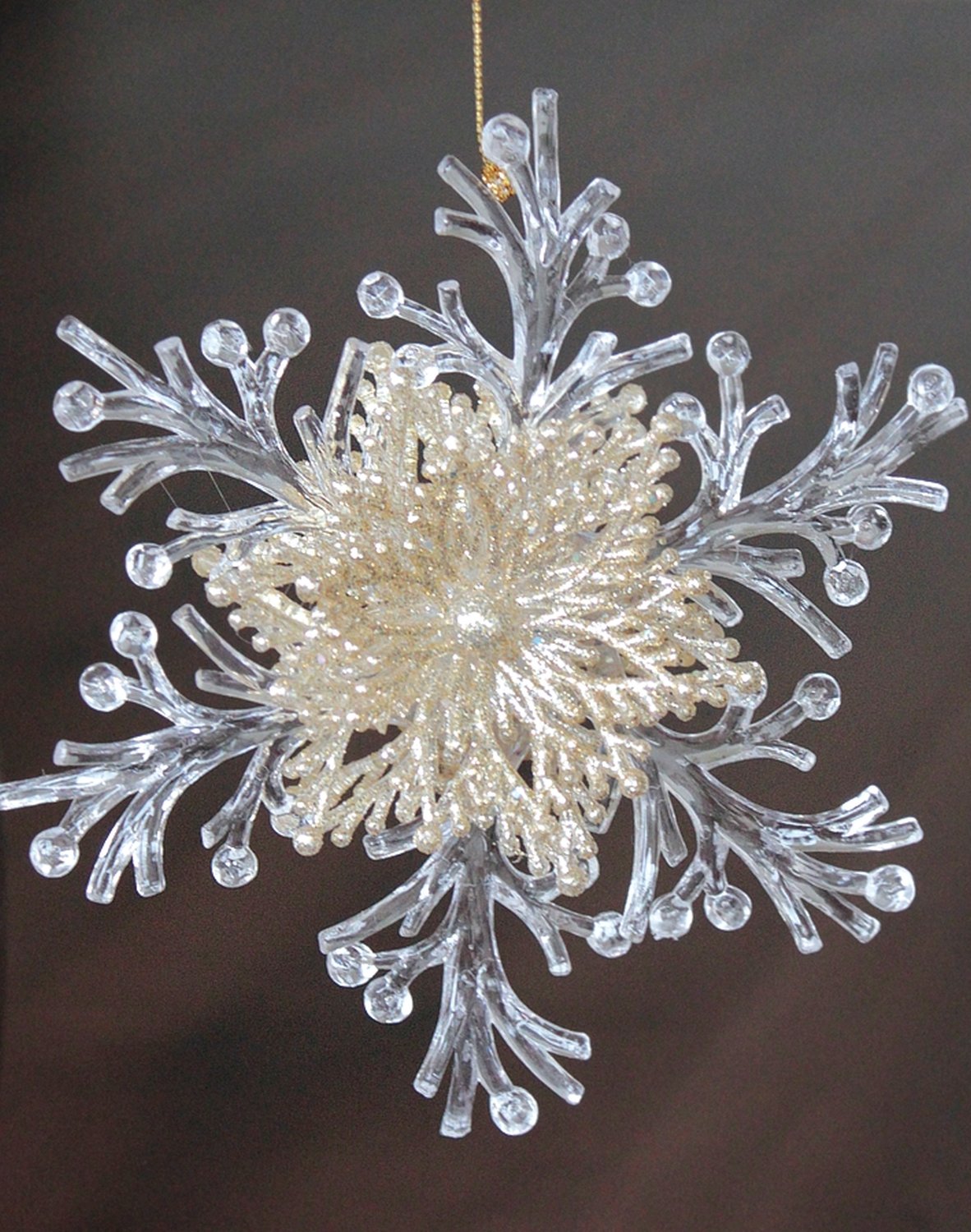 Snowflake ornament, acrylic, with glitter, Ø 15 cm, gold