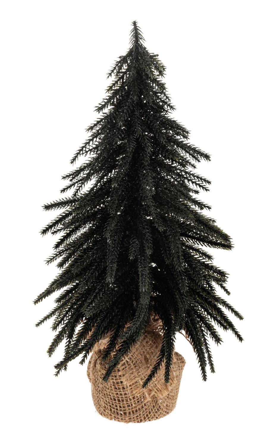 Kunstbaum Tanne im Jutesack, 35 cm, schwarz-silber