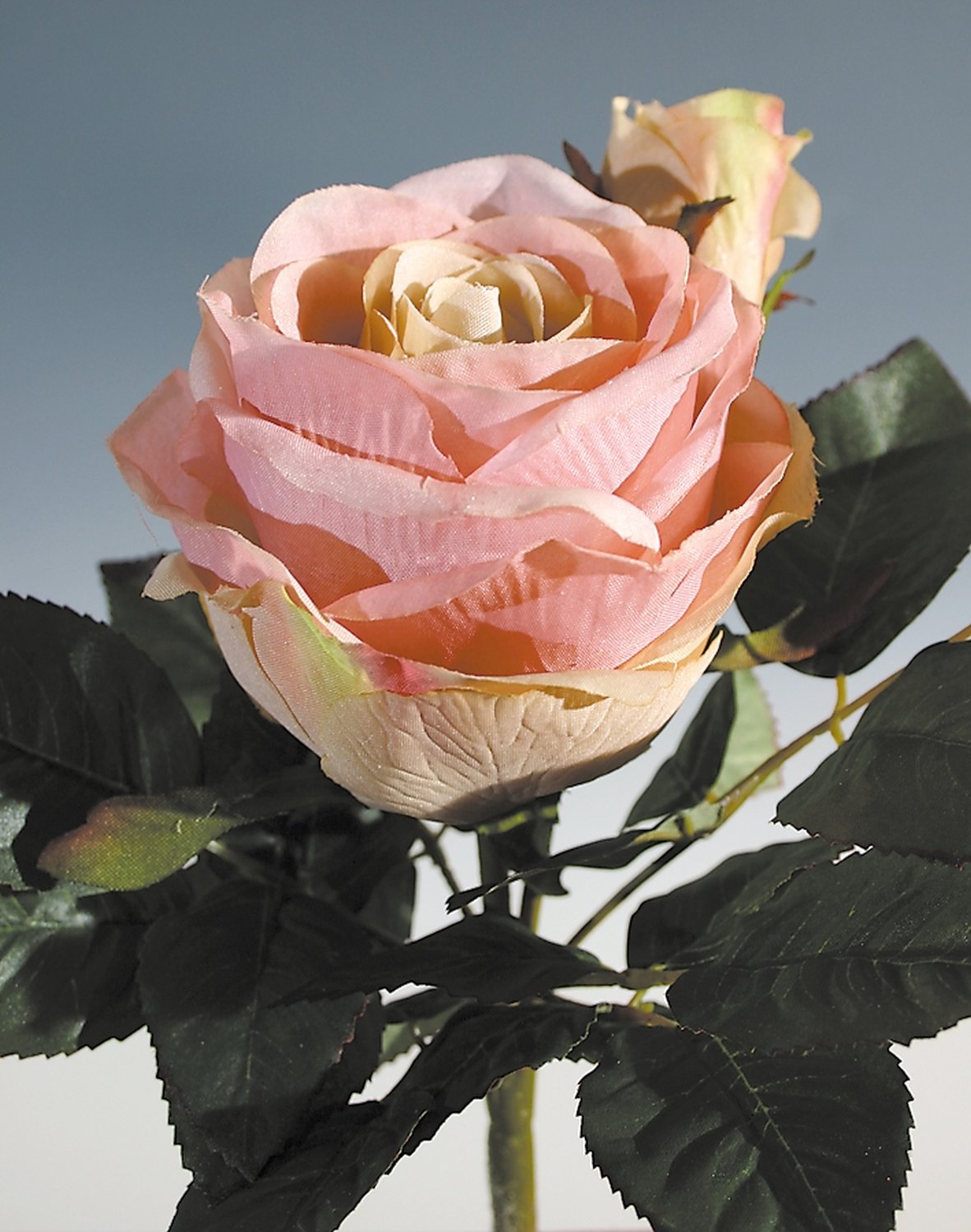 Rosa artificiale, 1 fiore, 1 bocciolo, 23 cm, rosa