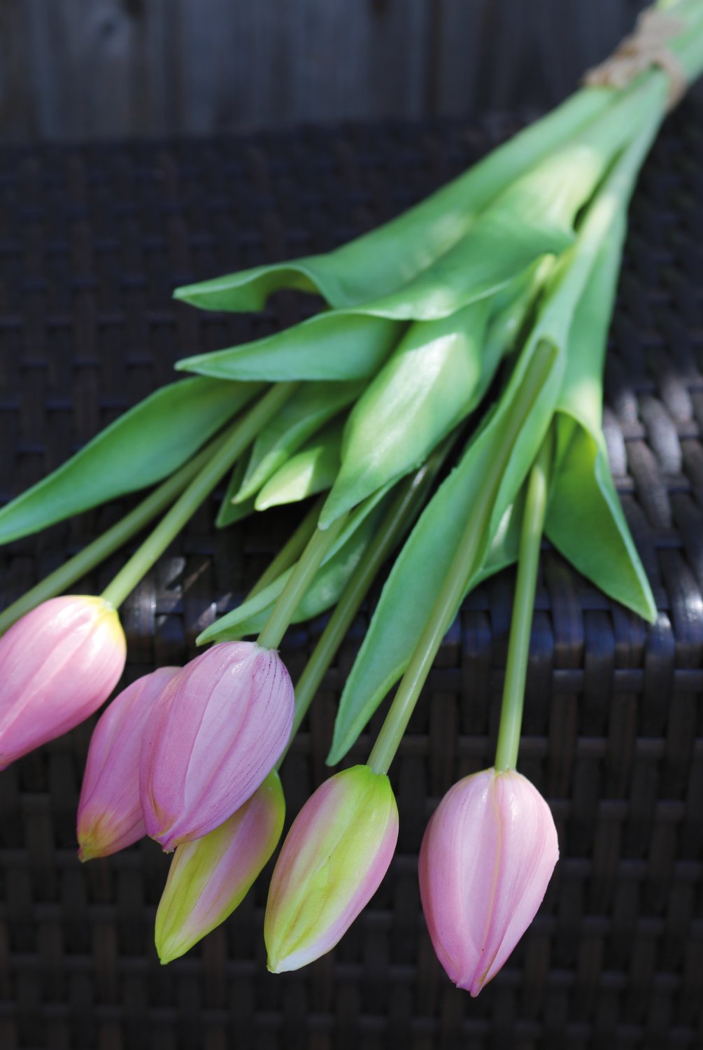 Tulip silk bouquet, 7-fold, 44 cm, real touch, light violet