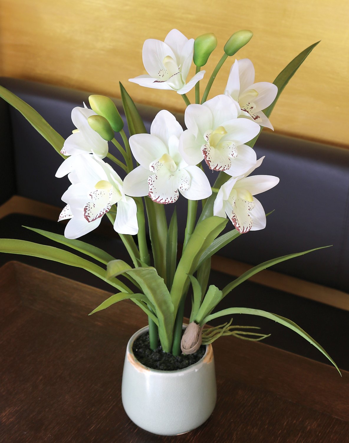 Künstliche Orchidee Cymbidium, getopft, 57 cm, Real Touch Soft, creme-weiß