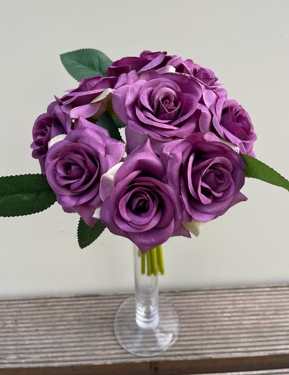 Artificial rose bouquet, 9-fold, 25 cm, light violet-dark violet