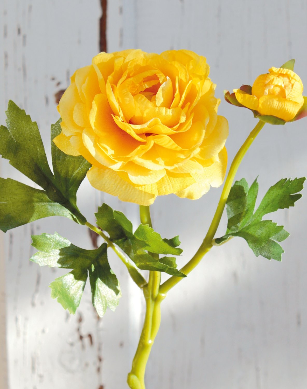 Künstliche Ranunkel, 1 Blüten, 1 Knospen, 32 cm, gelb