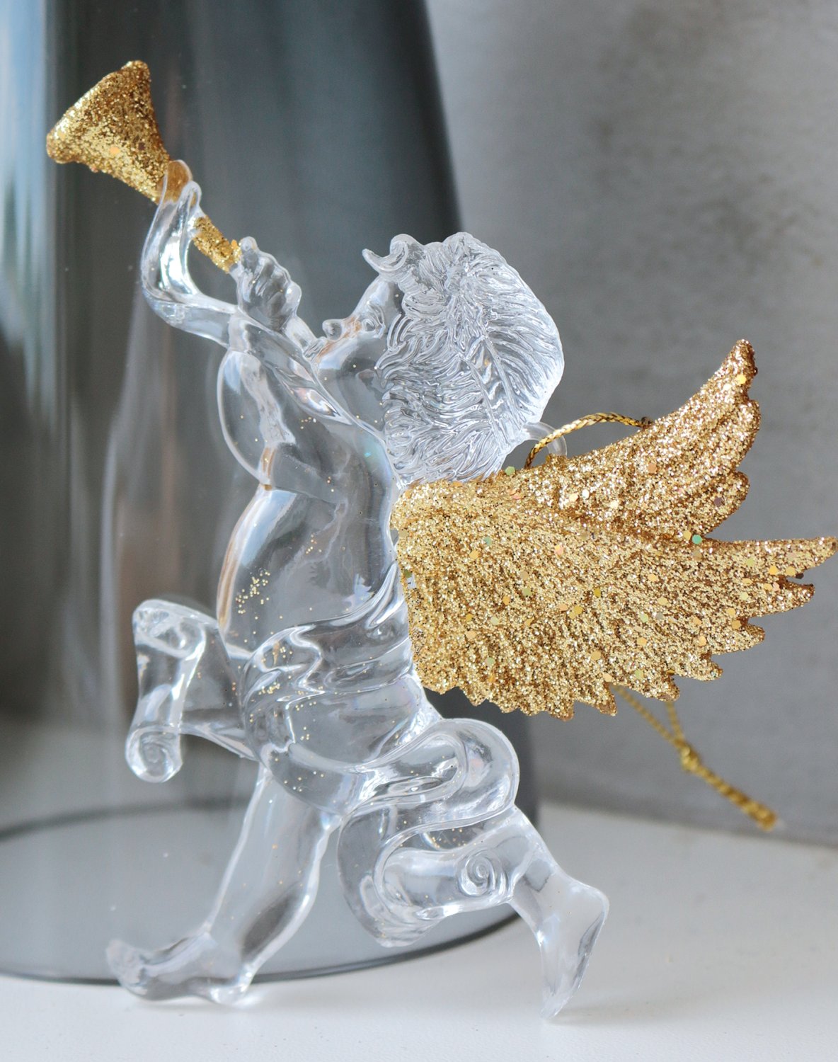 Decorative angel figurines, acrylic, 2 pieces, 10 cm, gold