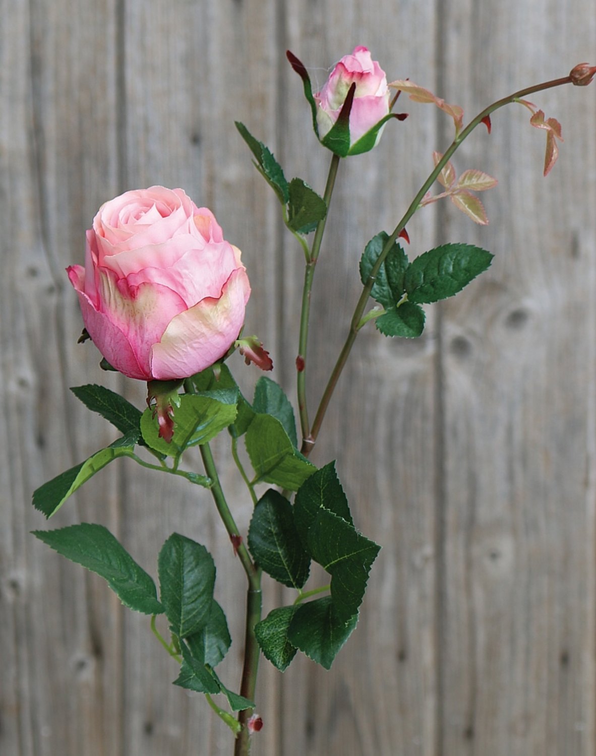 Artificial rose, 1 flower, 1 bud, 80 cm, pink