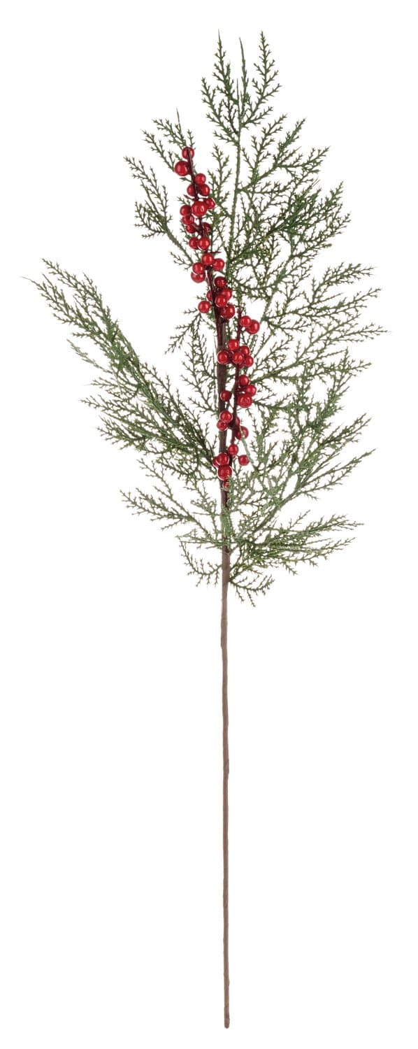 Unreal cedar branch with berries, 80 cm, green-red