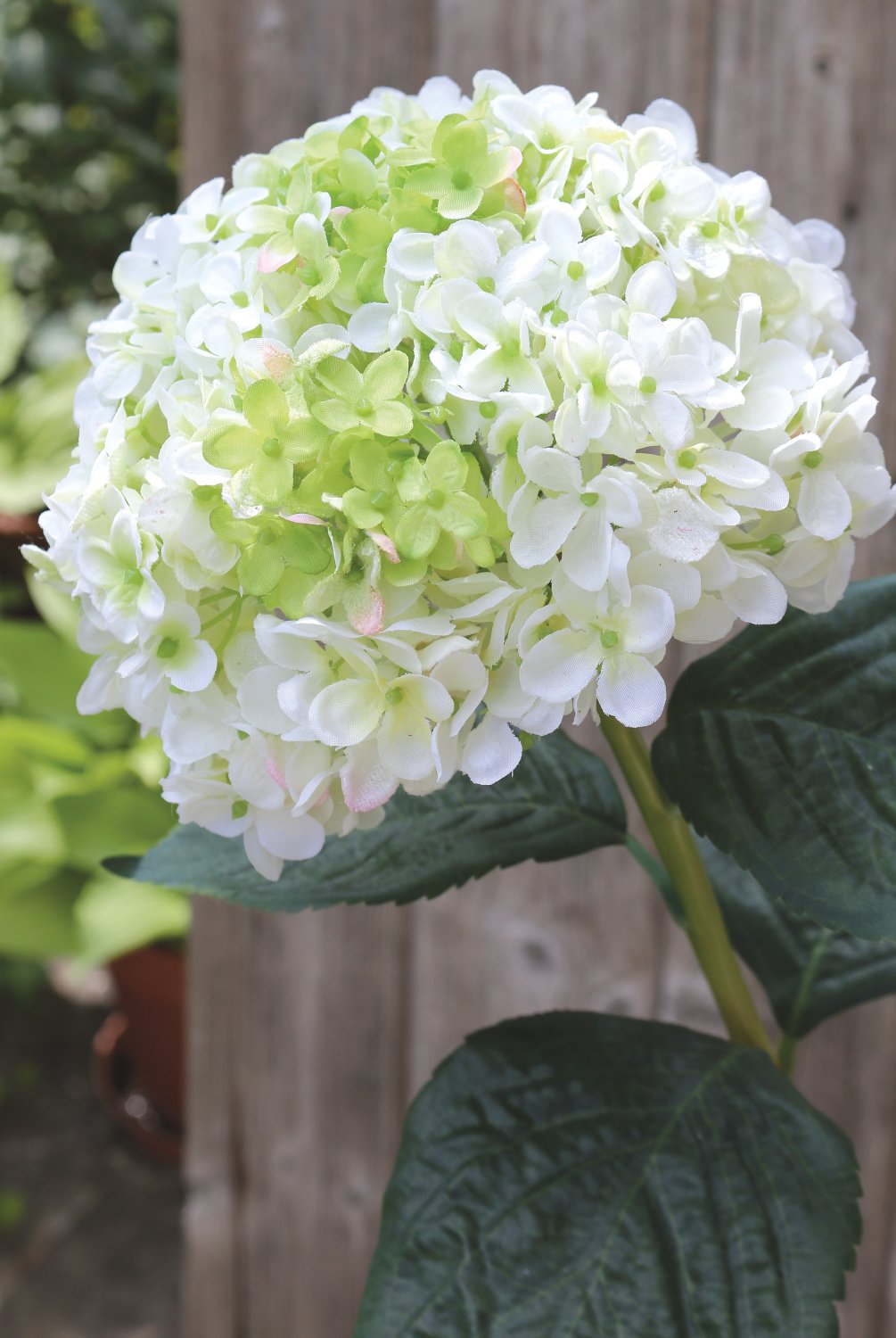 Künstliche Hortensie, 60 cm, weiß-grün