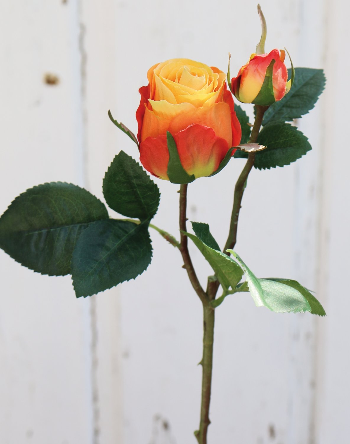 Silk rose, 1 flower, 1 bud, 45 cm, yellow-orange