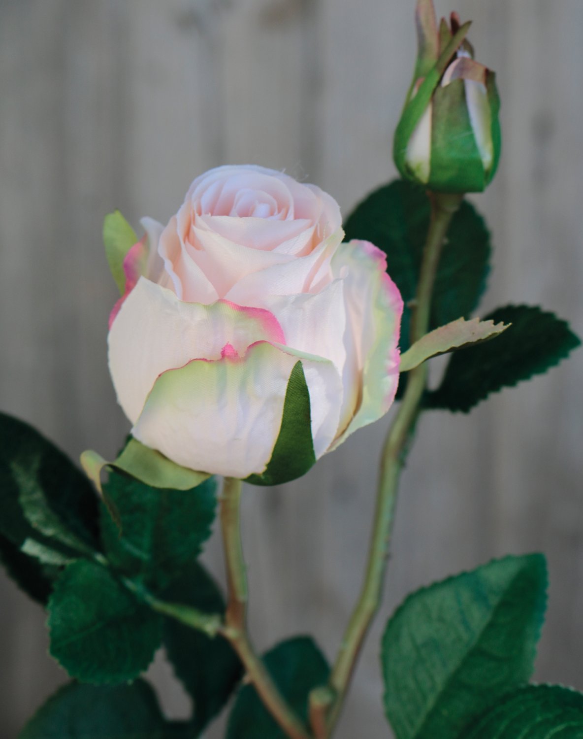 Künstliche Rose, 1 Blüte, 1 Knospe, 45 cm, antik-hellrosa