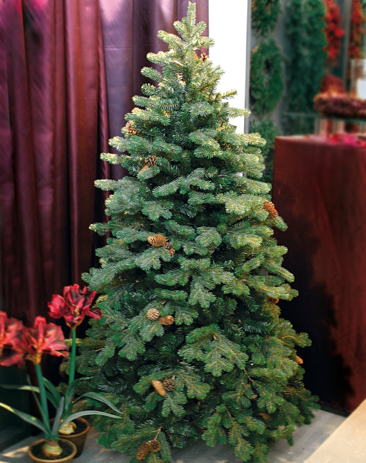 Künstlicher Tannenbaum mit Zapfen auf Metallständer, gemischt, 165 cm
