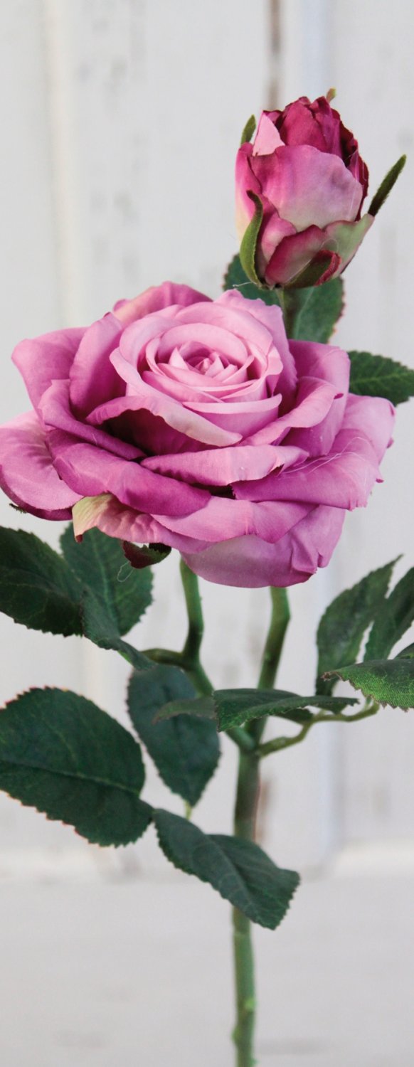Künstliche Rose, 1 Blüten, 1 Knospen, 37 cm, Real Touch Soft, hellviolett