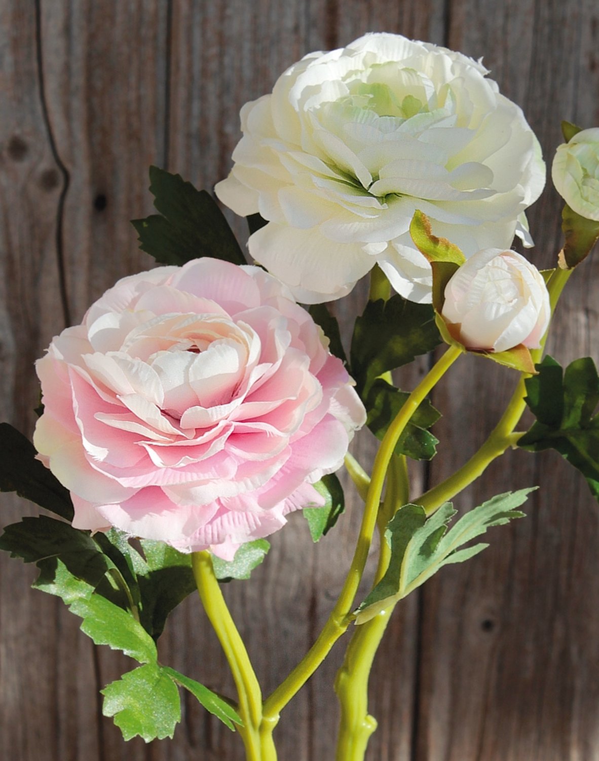 Künstliche Ranunkel, 1 Blüten, 1 Knospen, 32 cm, creme-weiß