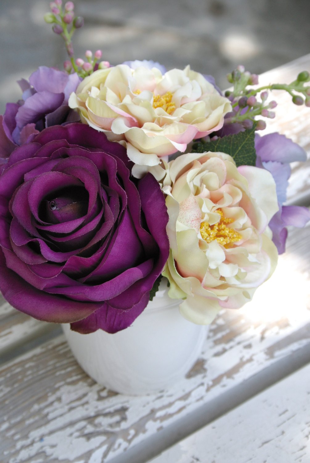 Künstliches Päonien Arrangement in Keramiktopf, 17 cm, hellviolett