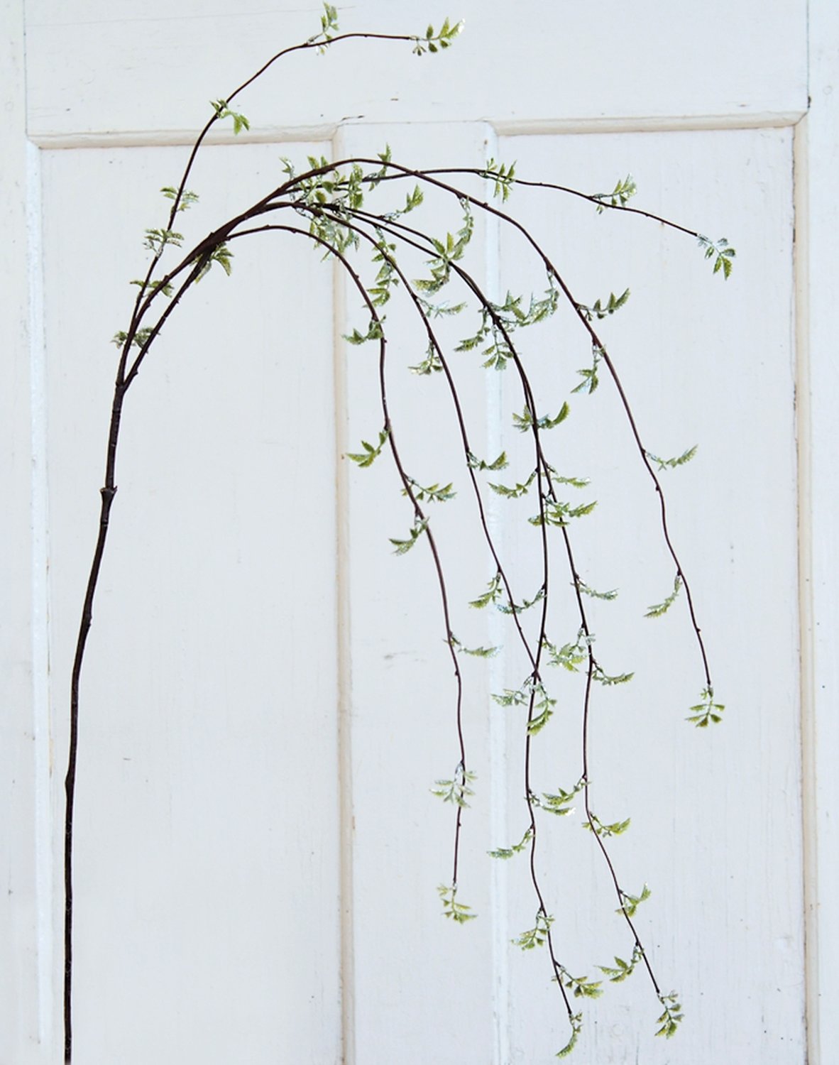 Rama de rosa artificial con purpurina, 118 cm, verde escarcha