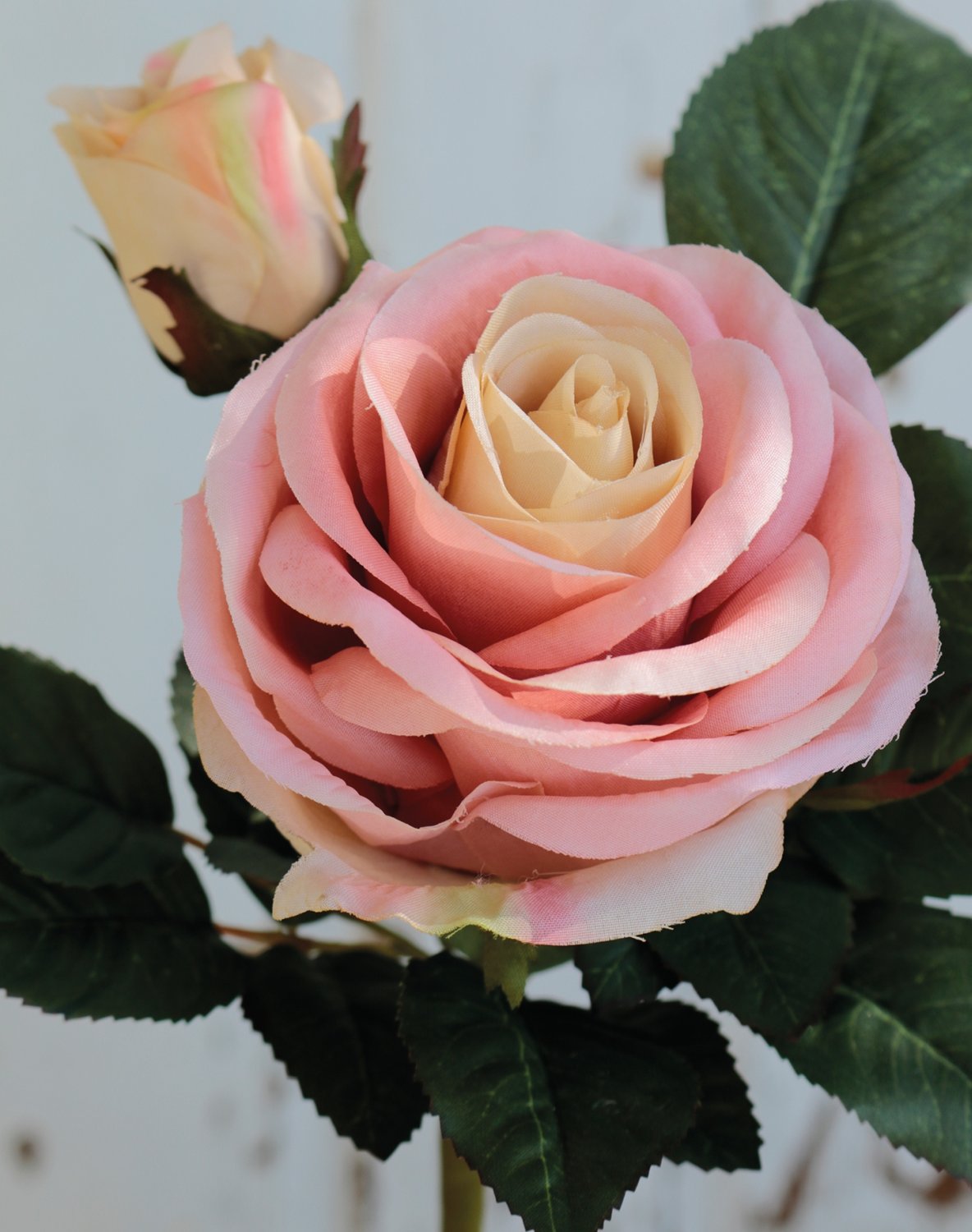 Rosa artificiale, 1 fiore, 1 bocciolo, 23 cm, rosa