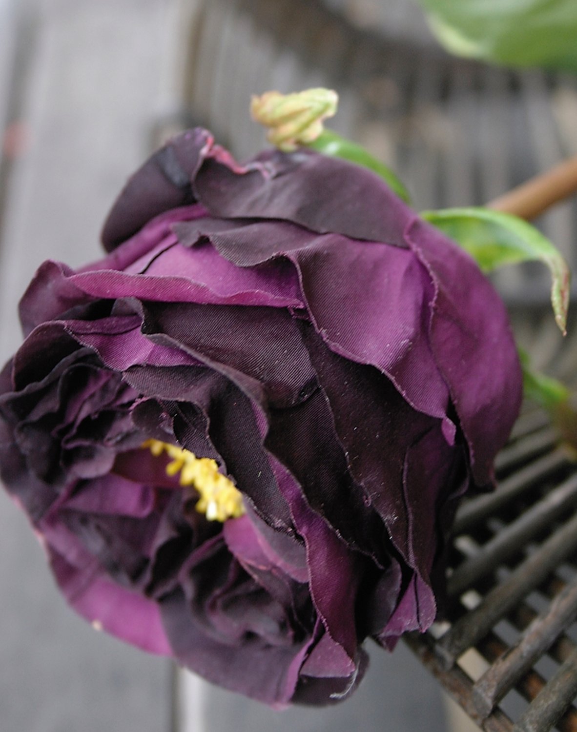 Rosa artificiale Duchesse, 52 cm, viola scuro-antico