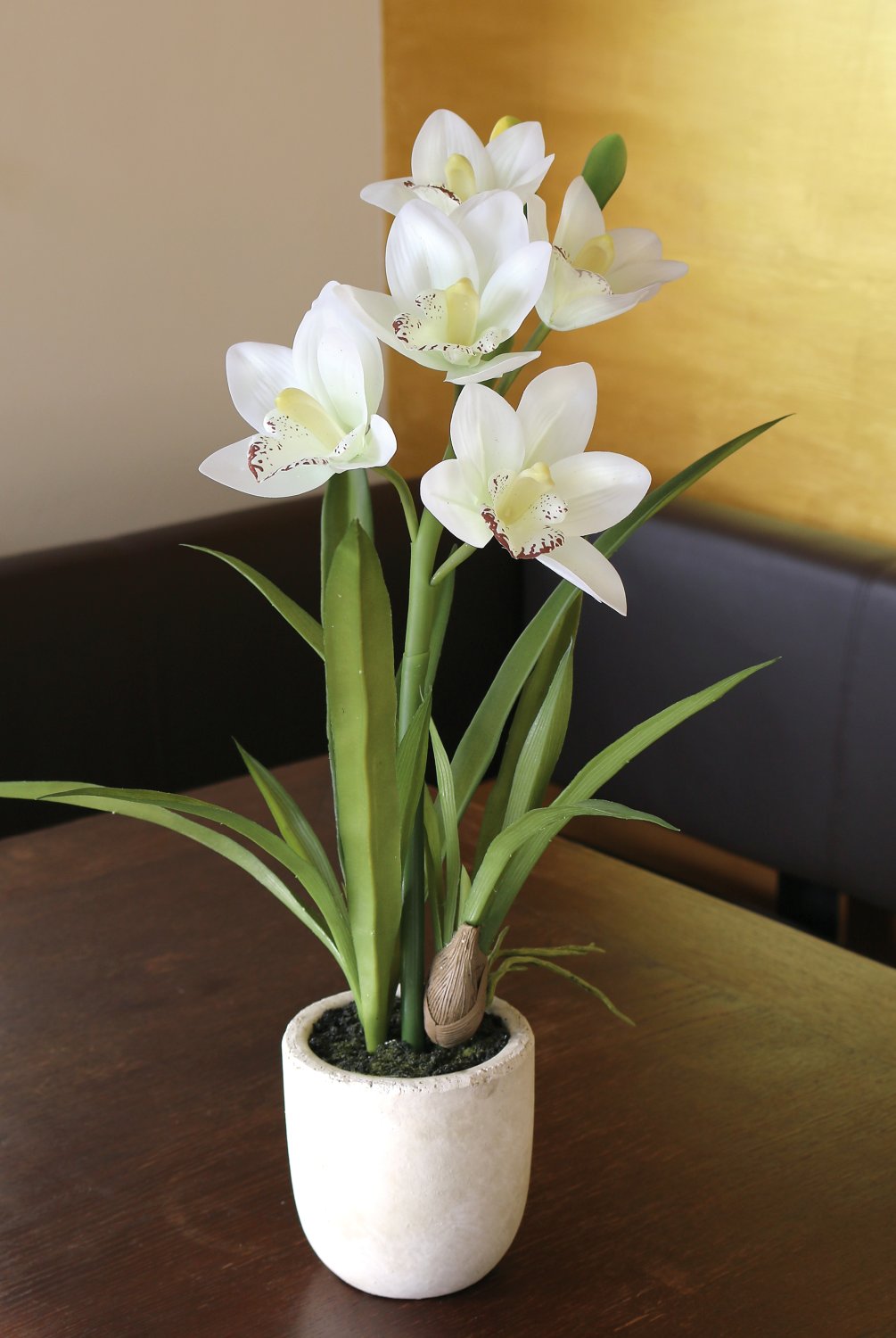 Künstliche Orchidee Cymbidium, getopft, 51 cm, Real Touch Soft, creme-weiß