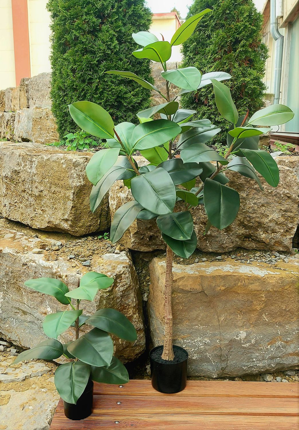 Kunstbaum Ficus elastica (Gummibaum) im Topf, 120 cm, grün