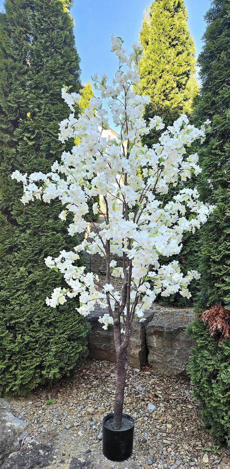 Arbre à fleurs de cerisier artificiel, 230 cm, blanc