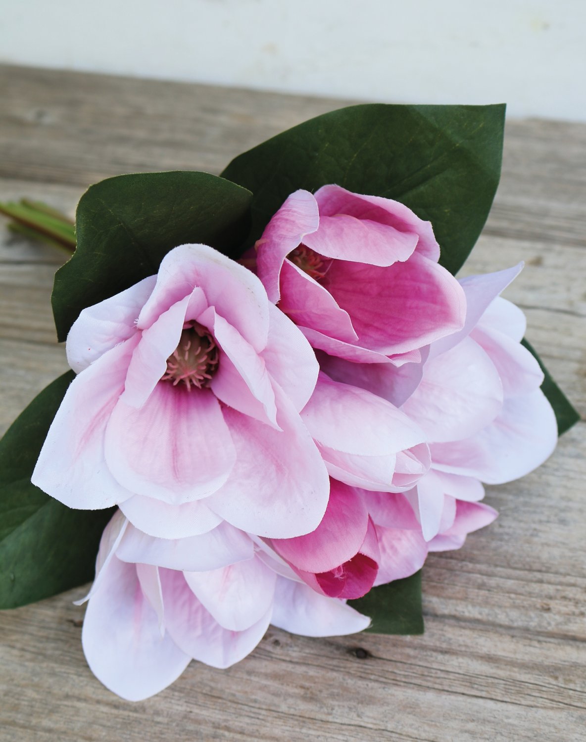 Artificial magnolia bunch, 7-flowers, 31 cm, pink