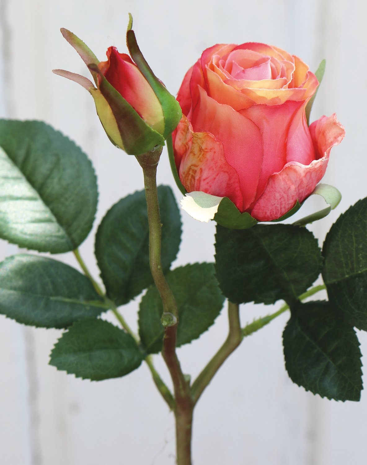 Künstliche Rose, 1 Blüte, 1 Knospe, 45 cm, aprikose