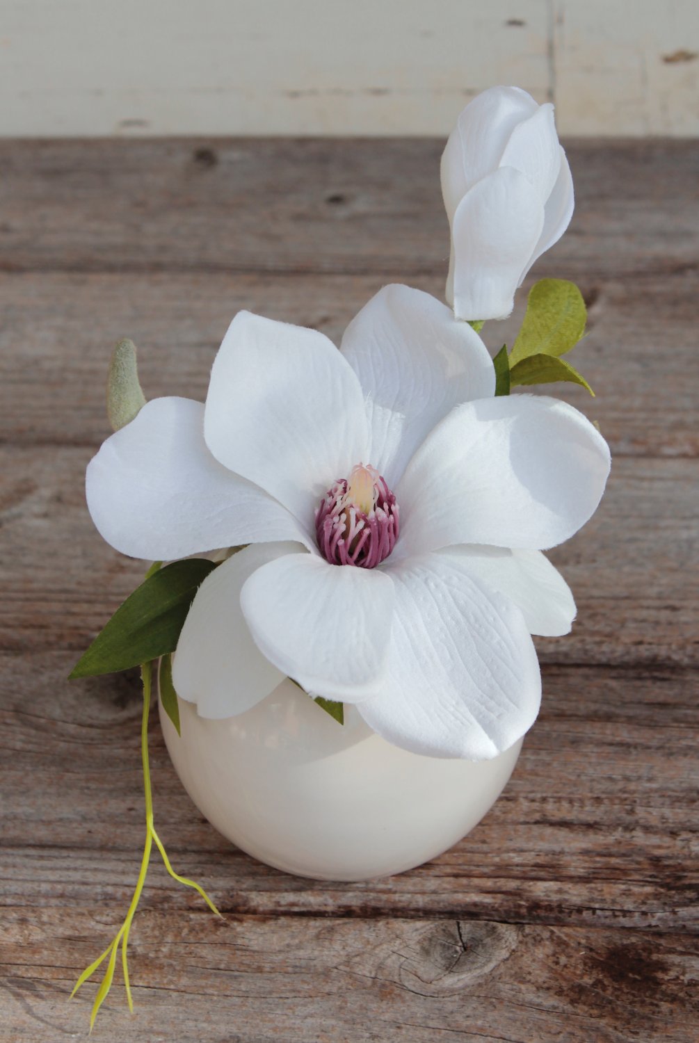 Künstliche Magnolie in Keramiktopf, 15 cm, creme-weiß