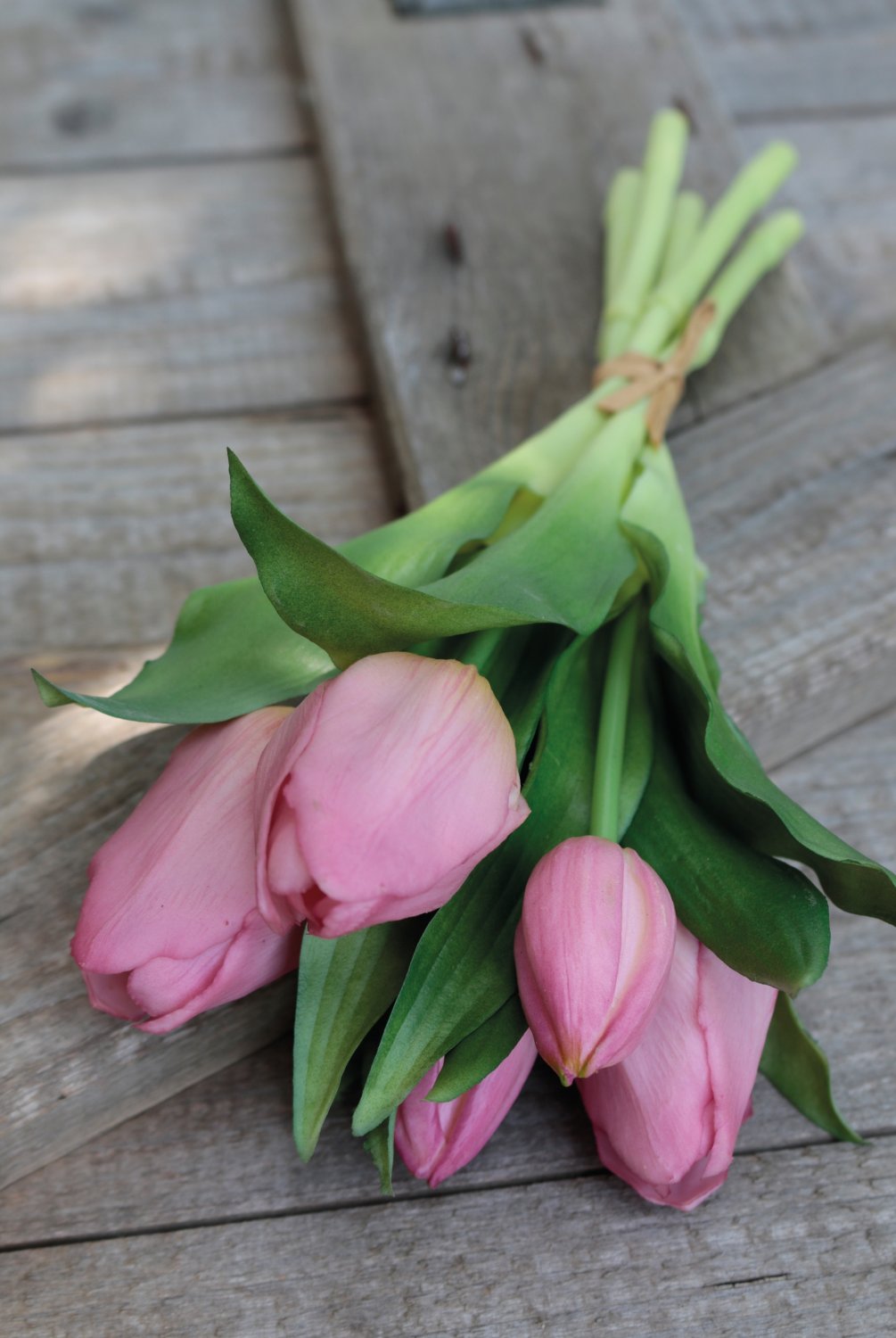 Artificial tulip bouquet, 5-fold, 28 cm, light violet
