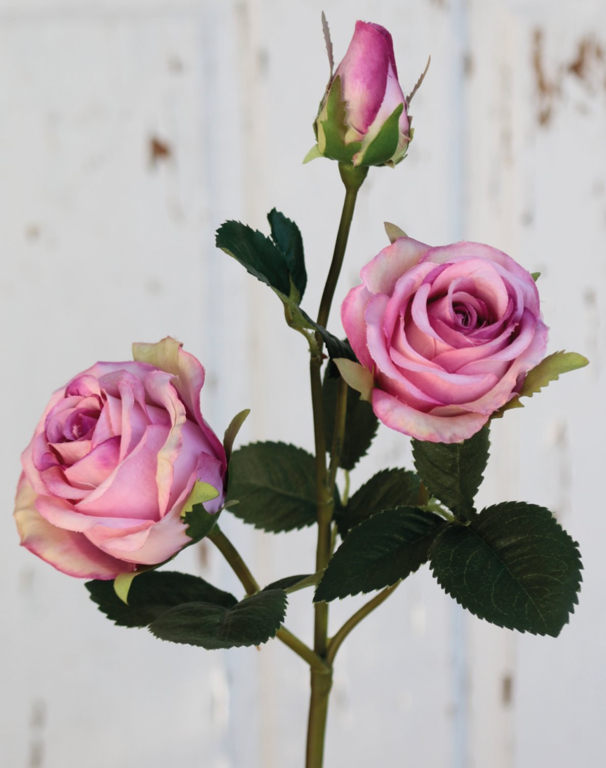 Künstliche Rose, 2 Blüten, 1 Knospen, 57 cm, antik-rosa