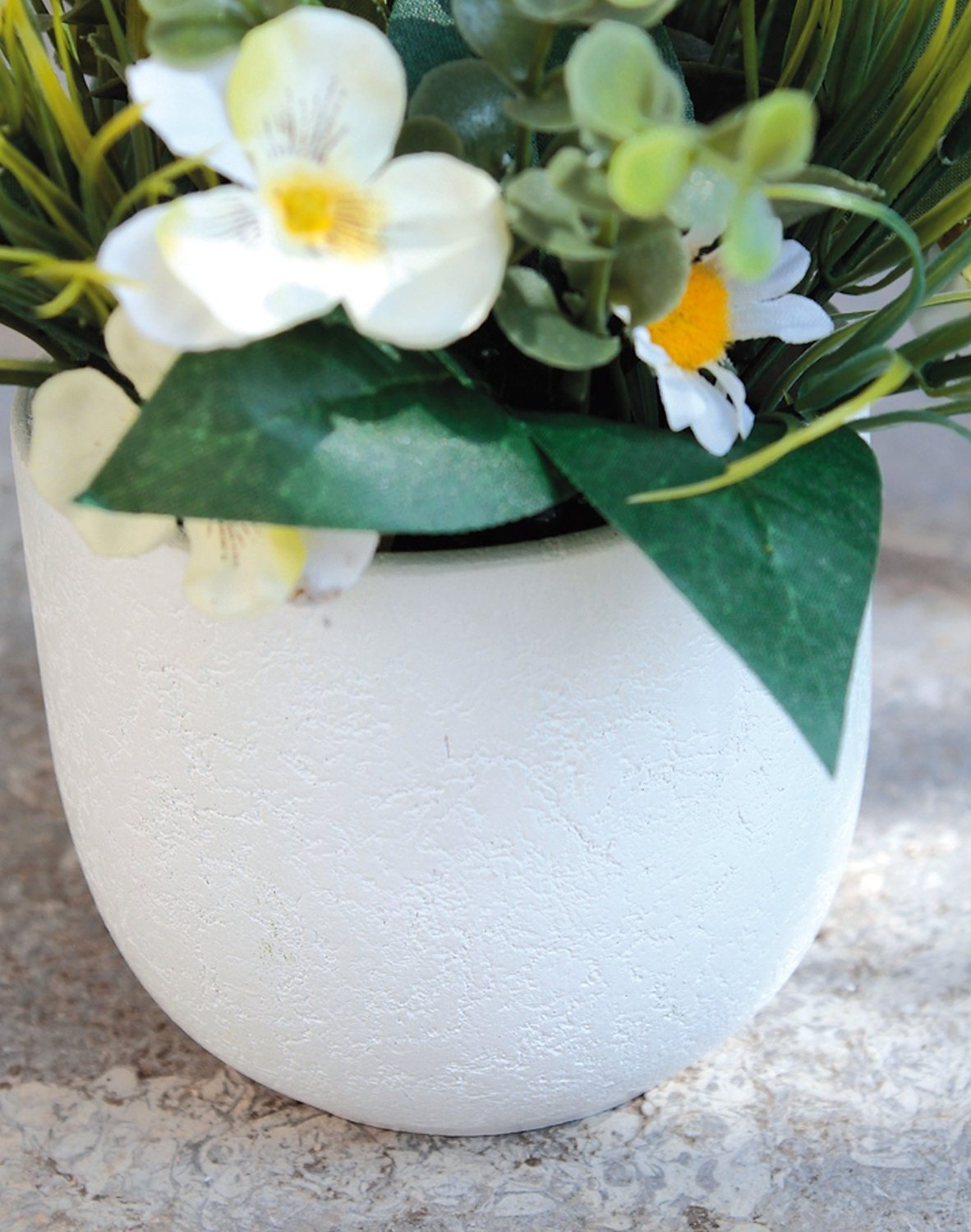 Künstliches Blumenbouquet, getopft, 21 cm, weiß-grün