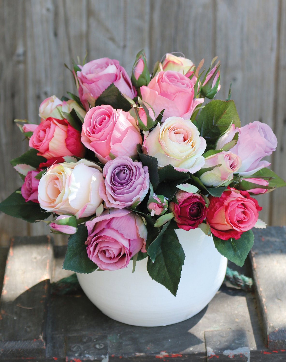 Artificial bouquet of wild roses, 24-flowers, 28 cm, pink-white